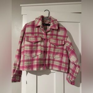 Zara Pink and Cream Plaid Jacket